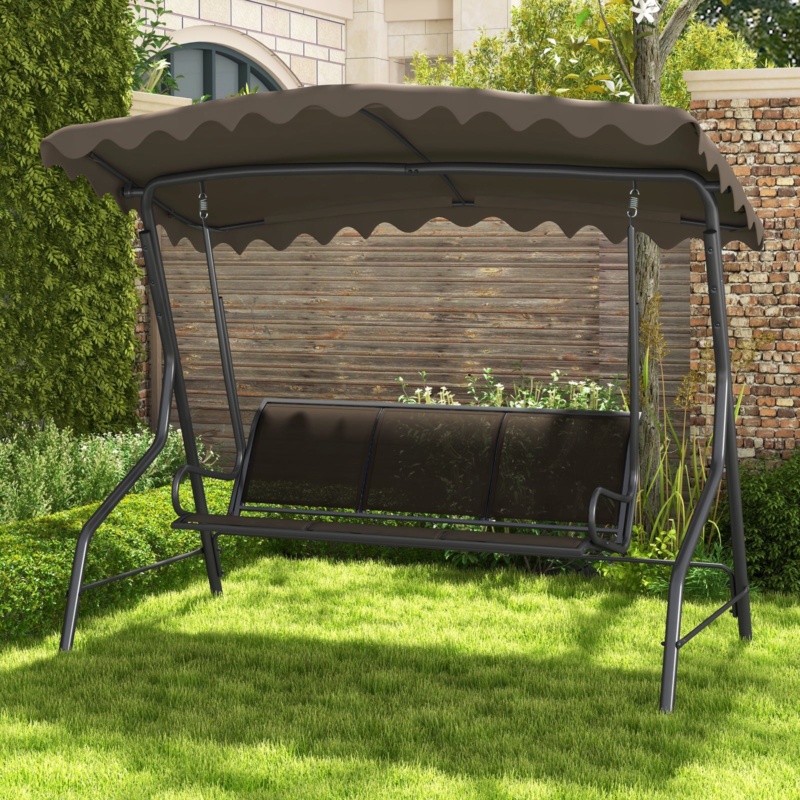 3-Seat Outdoor Porch Canopy Swing with Adjustable Shading, Brown Porch Swings at Gallery Canada