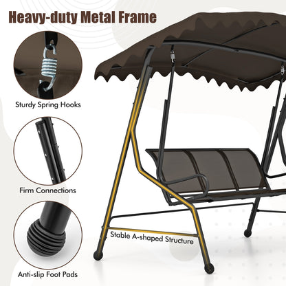 3-Seat Outdoor Porch Canopy Swing with Adjustable Shading, Brown Porch Swings at Gallery Canada