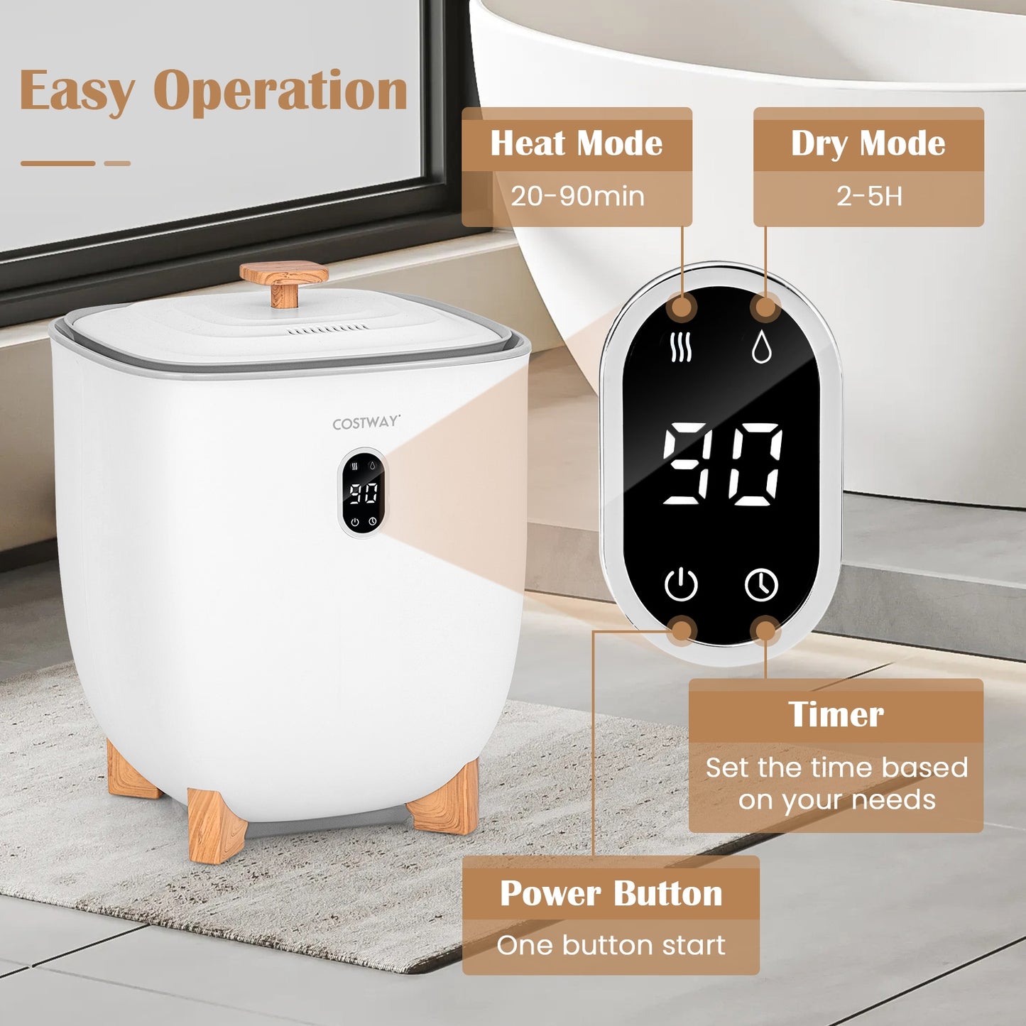 20L Towel Warmer Bucket with PTC Air Heater for Rapid and Even Heating, White Dryers at Gallery Canada