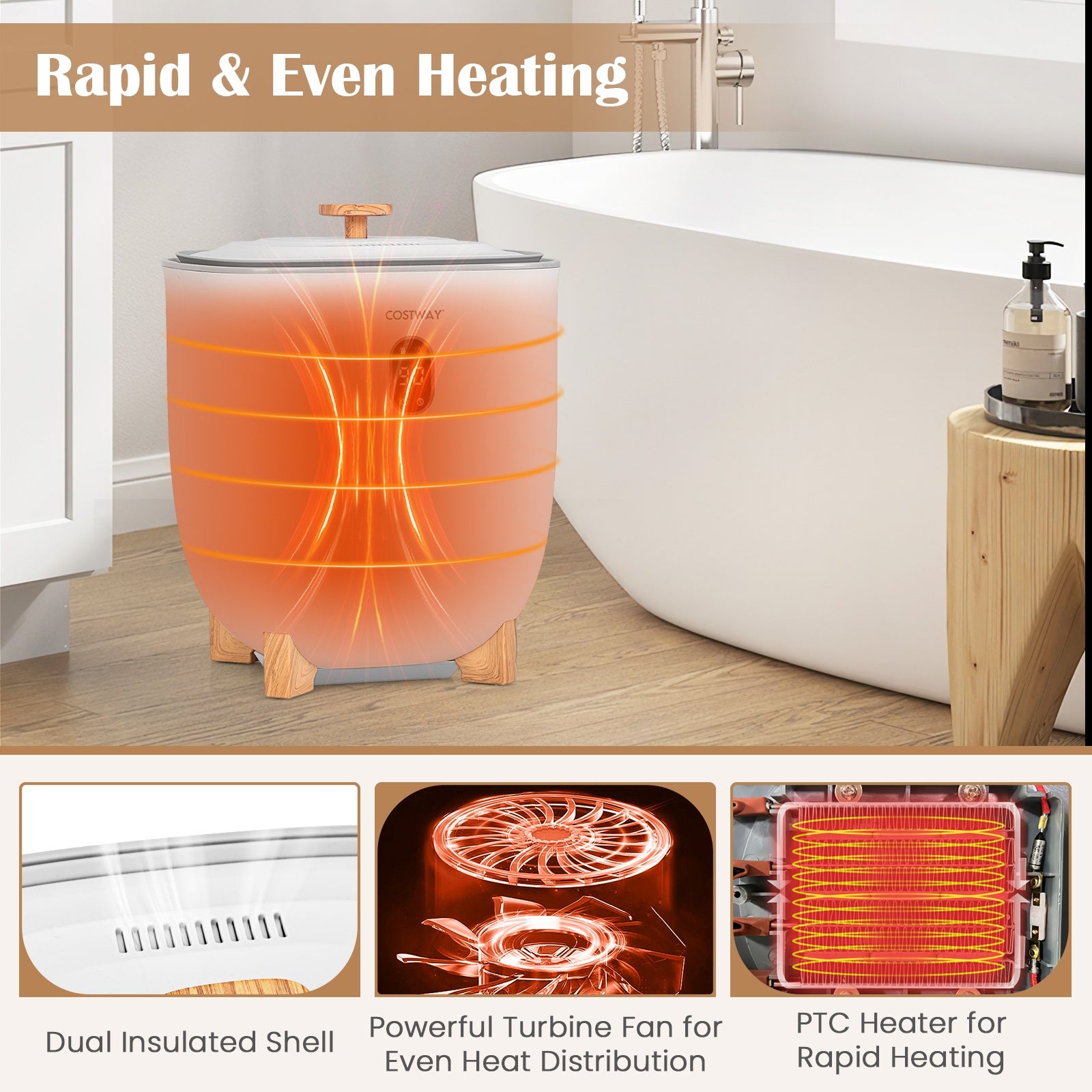 20L Towel Warmer Bucket with PTC Air Heater for Rapid and Even Heating, White Dryers at Gallery Canada