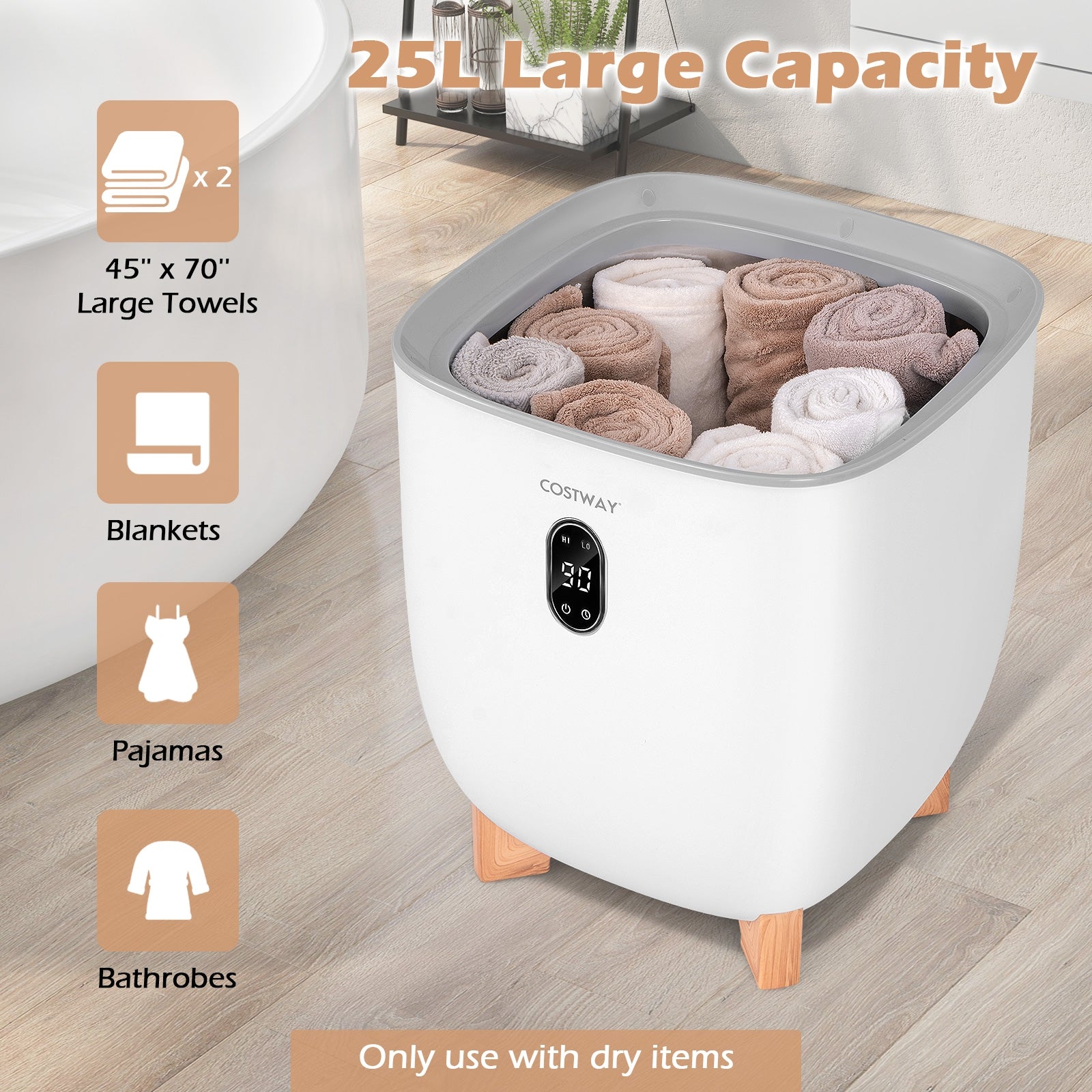 25L Towel Warmer Bucket with 2 Temperature Settings and Auto Shut Off, White Dryers at Gallery Canada