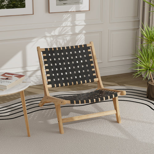 Modern Armless Teak Wood Lounge Chair, Black