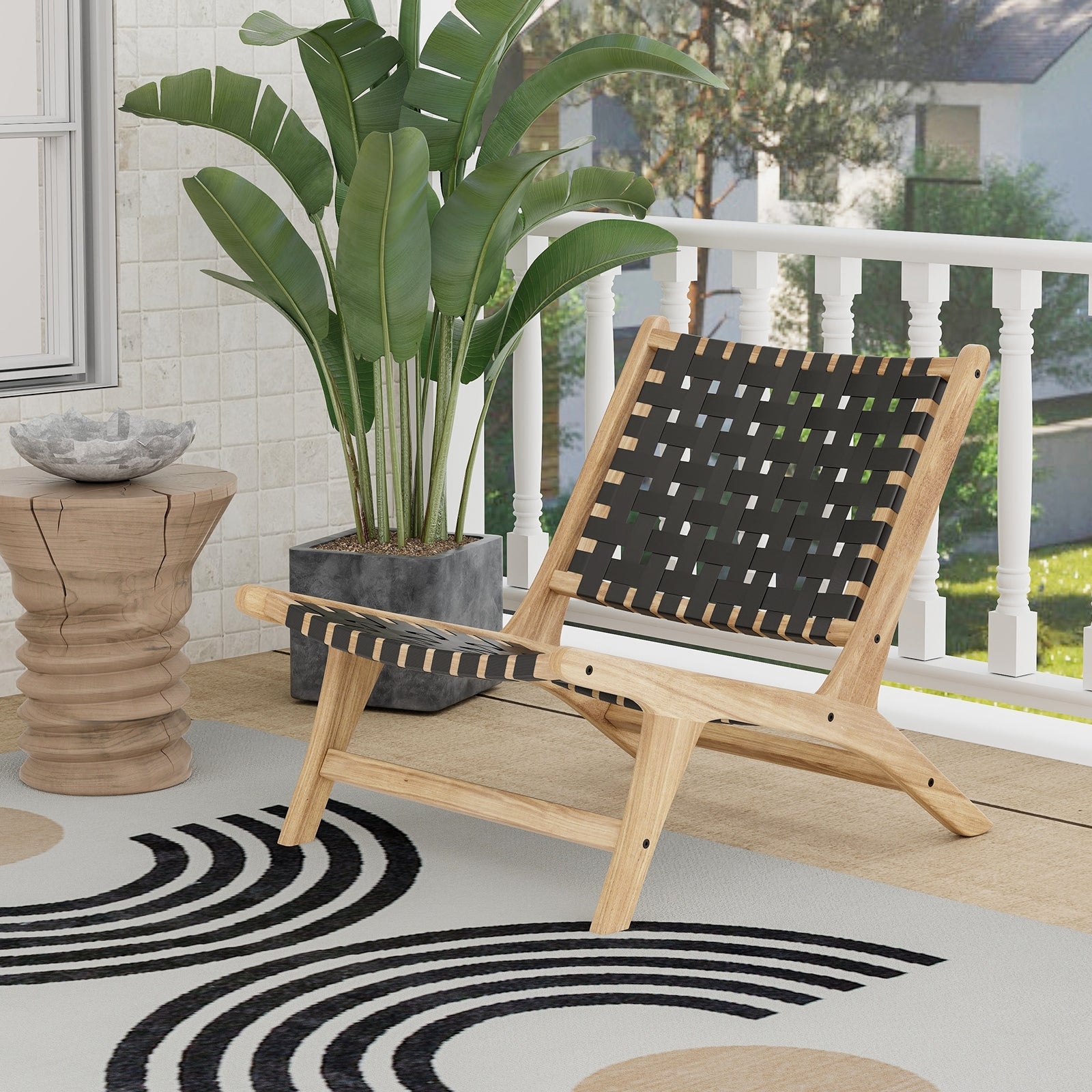 Modern Armless Teak Wood Lounge Chair, Black Patio Dining Chairs at Gallery Canada