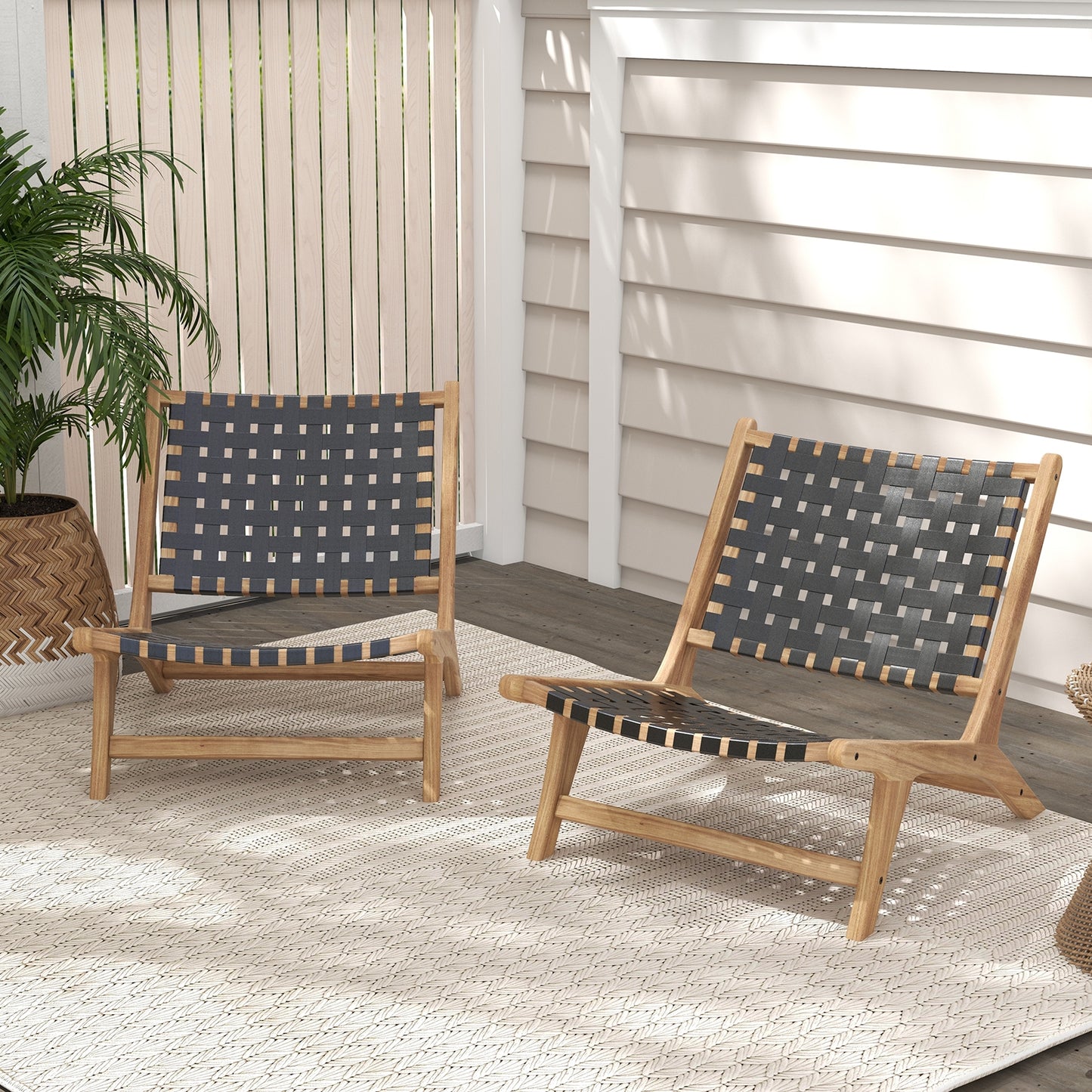 Modern Armless Teak Wood Lounge Chair, Black Patio Dining Chairs at Gallery Canada