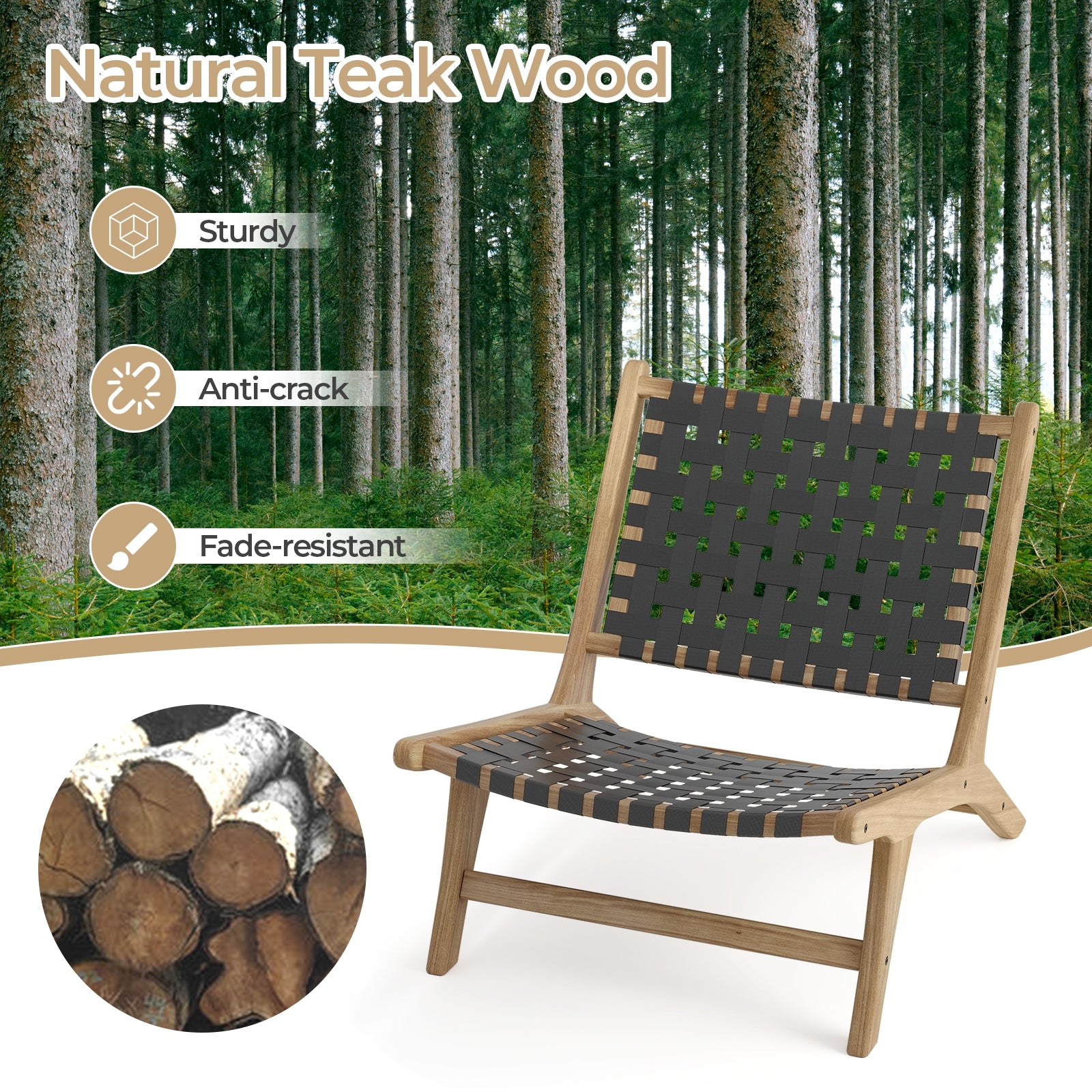 Modern Armless Teak Wood Lounge Chair, Black Patio Dining Chairs at Gallery Canada
