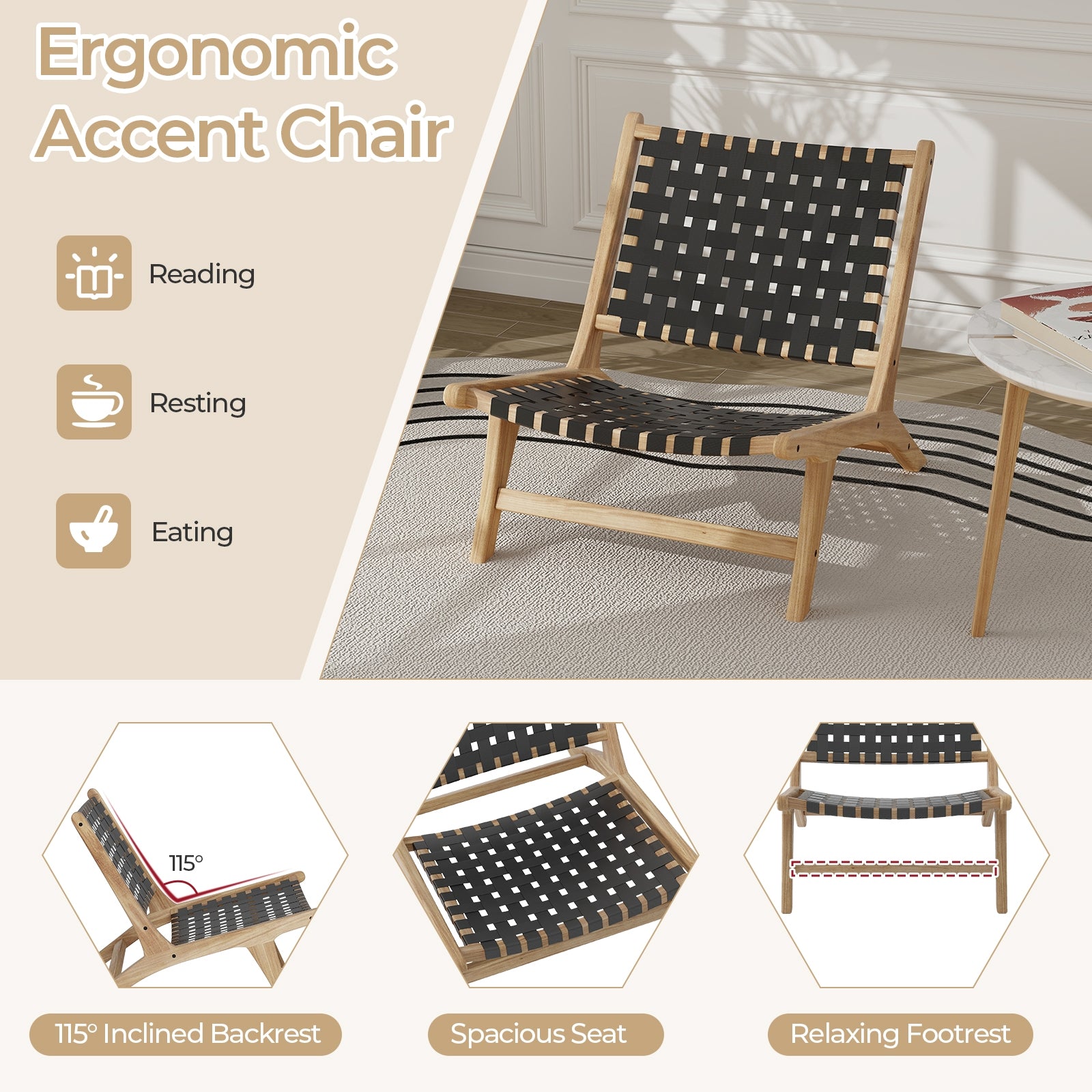 Modern Armless Teak Wood Lounge Chair, Black Patio Dining Chairs at Gallery Canada