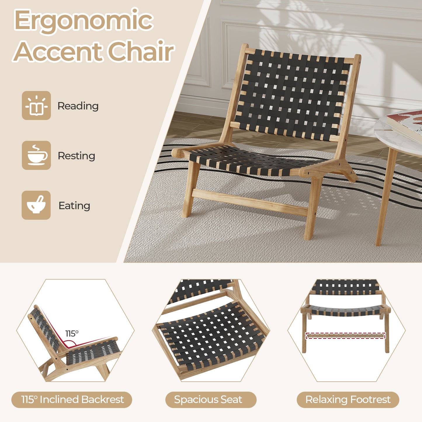 Modern Armless Teak Wood Lounge Chair, Black Patio Dining Chairs at Gallery Canada
