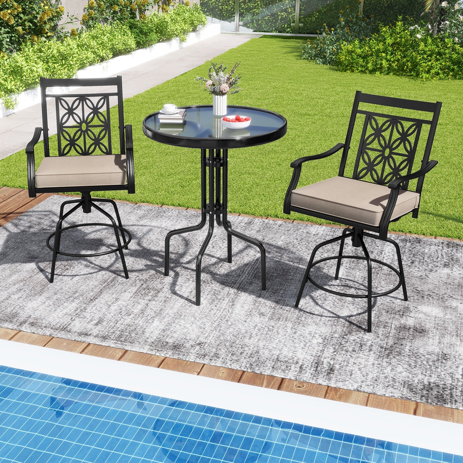 Outdoor Swivel Bar Stools Set of 2 with Seat Cushions, Brown Bar Stools at Gallery Canada