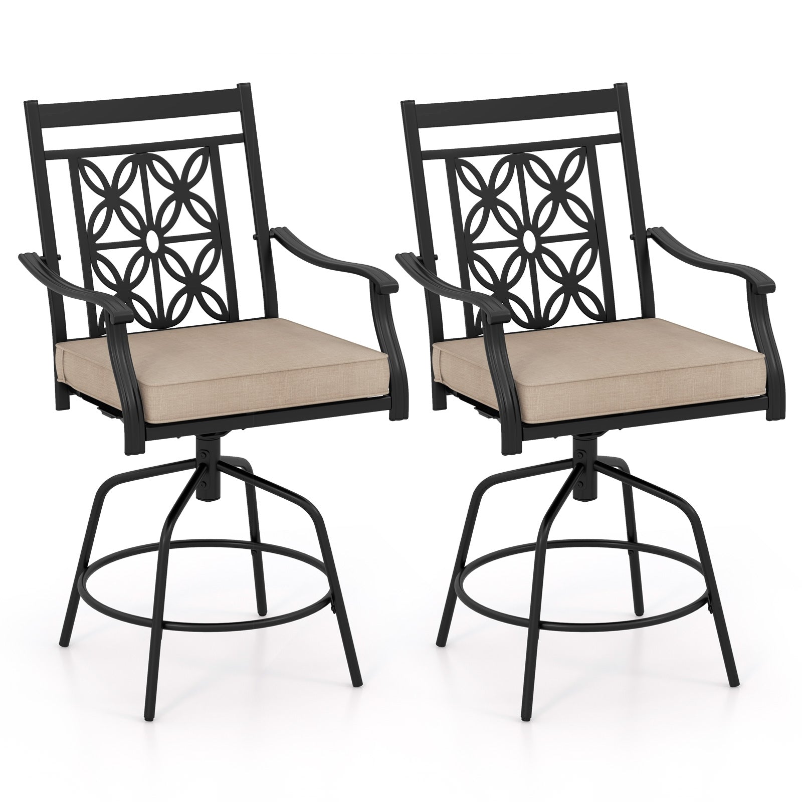 Outdoor Swivel Bar Stools Set of 2 with Seat Cushions, Brown Bar Stools at Gallery Canada