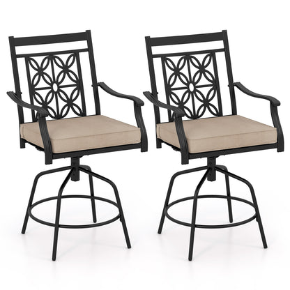 Outdoor Swivel Bar Stools Set of 2 with Seat Cushions, Brown Bar Stools at Gallery Canada