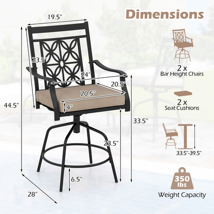Outdoor Swivel Bar Stools Set of 2 with Seat Cushions, Brown Bar Stools at Gallery Canada
