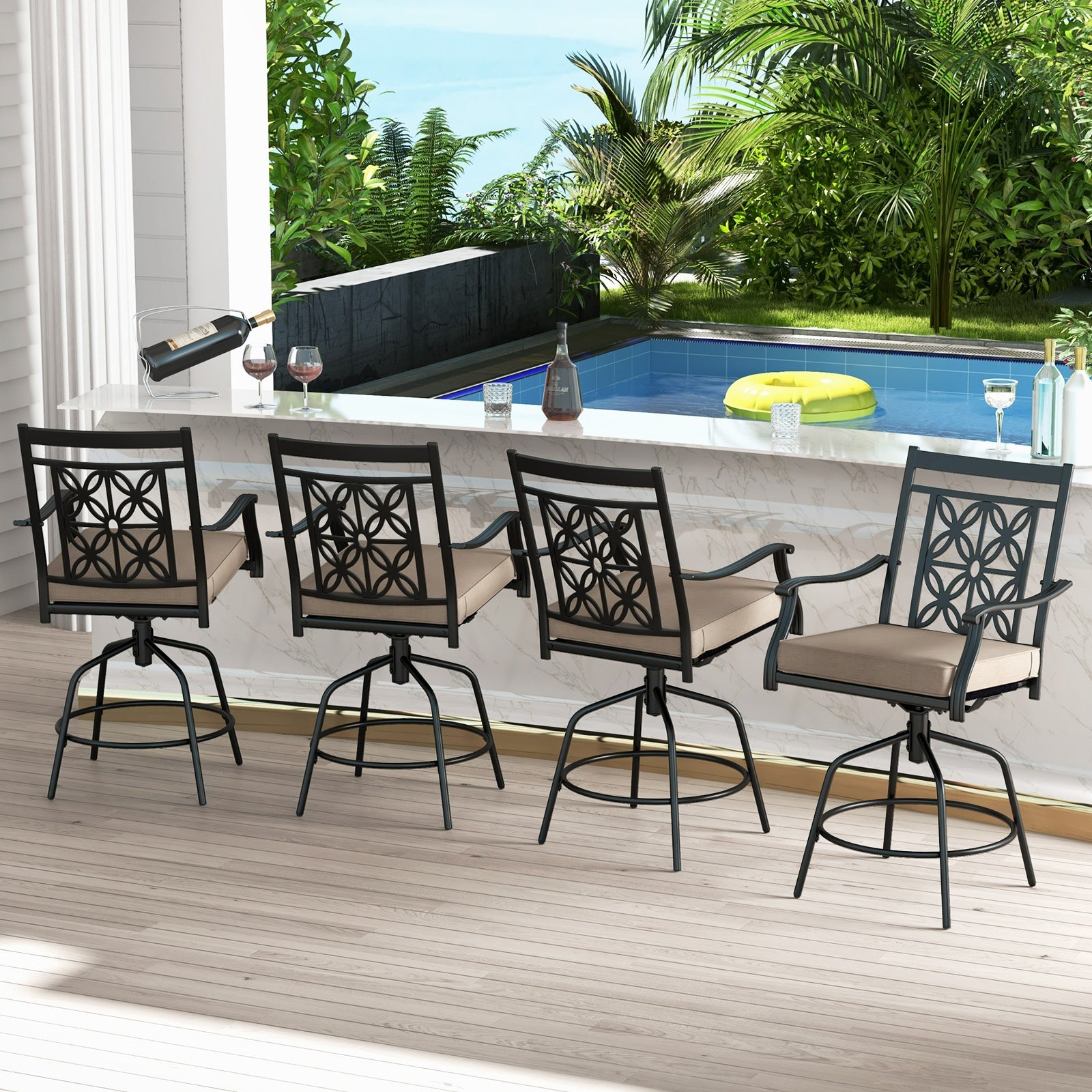 Outdoor Swivel Bar Stools Set of 2 with Seat Cushions, Brown Bar Stools at Gallery Canada