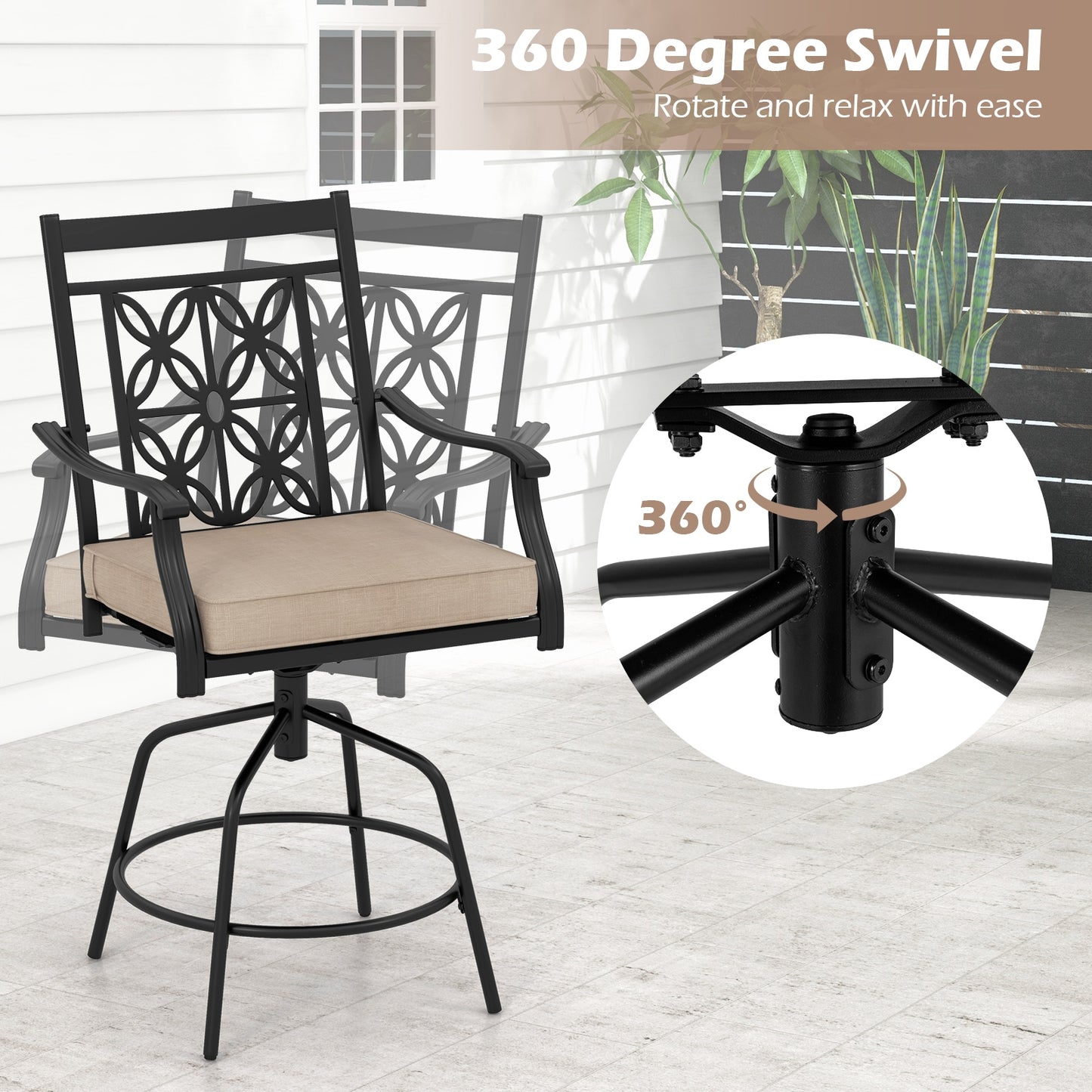 Outdoor Swivel Bar Stools Set of 2 with Seat Cushions, Brown Bar Stools at Gallery Canada