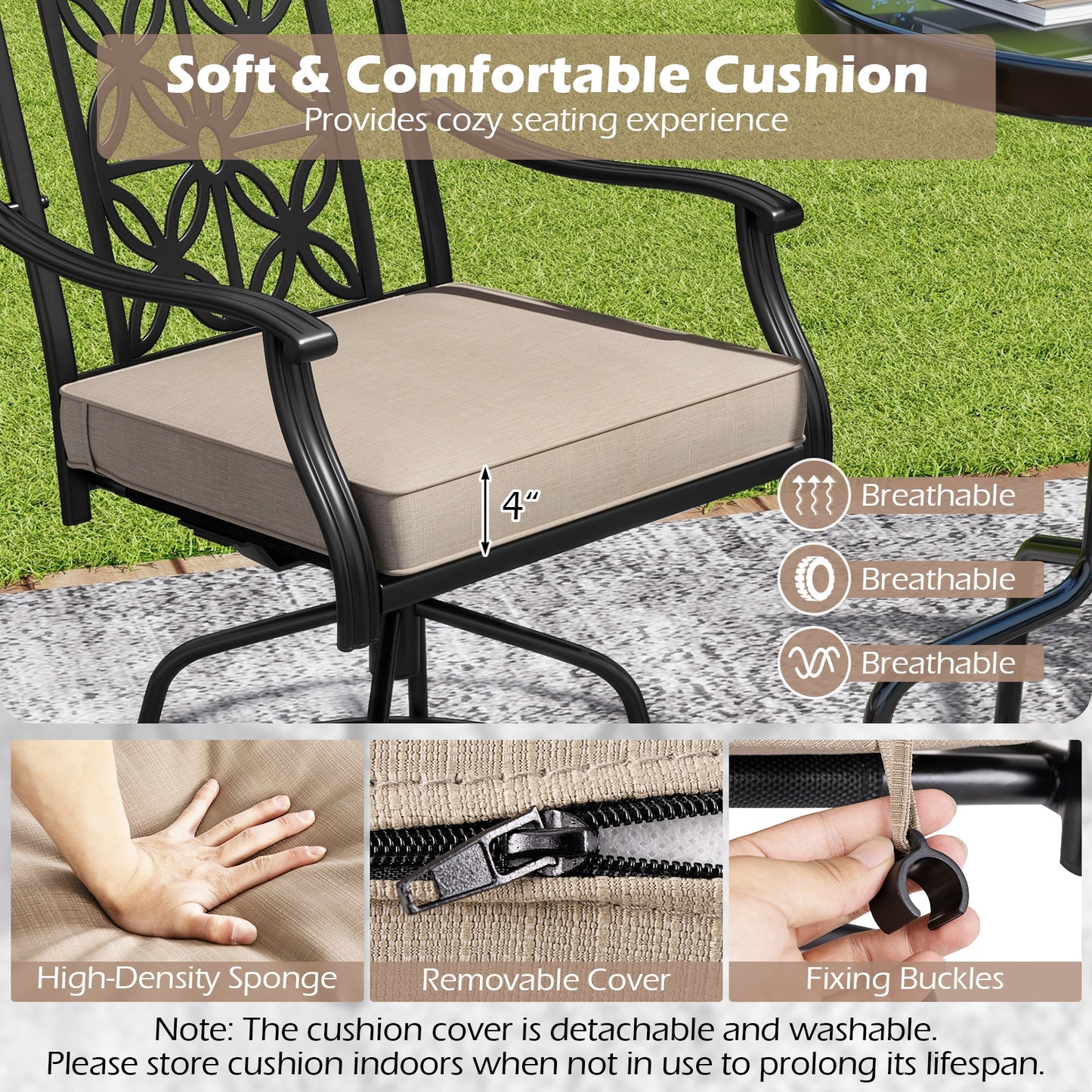 Outdoor Swivel Bar Stools Set of 2 with Seat Cushions, Brown Bar Stools at Gallery Canada