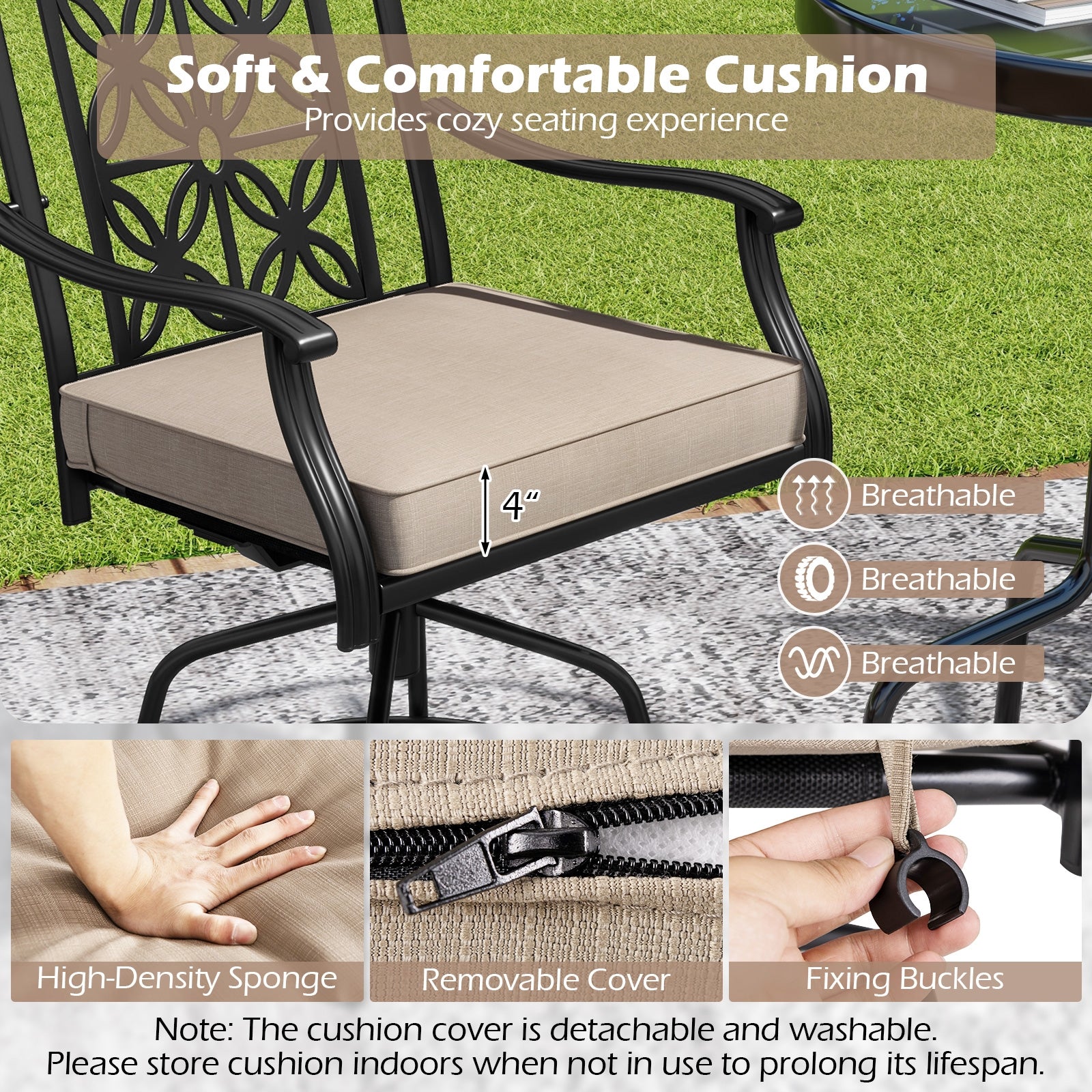 Outdoor Swivel Bar Stools Set of 2 with Seat Cushions, Brown Bar Stools at Gallery Canada