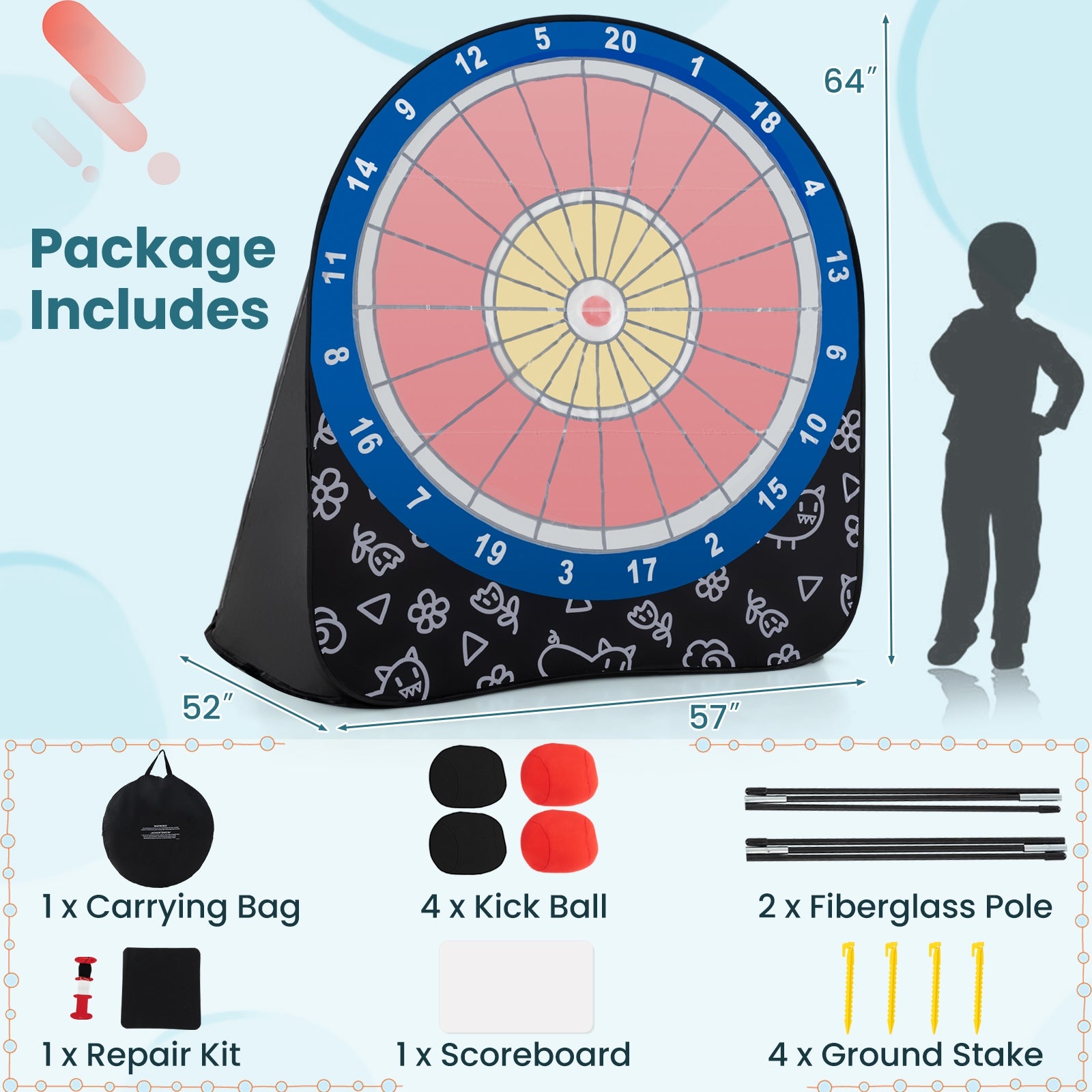 Large Dart Board for Kids with 4 Kick Balls, Black Lawn Games at Gallery Canada