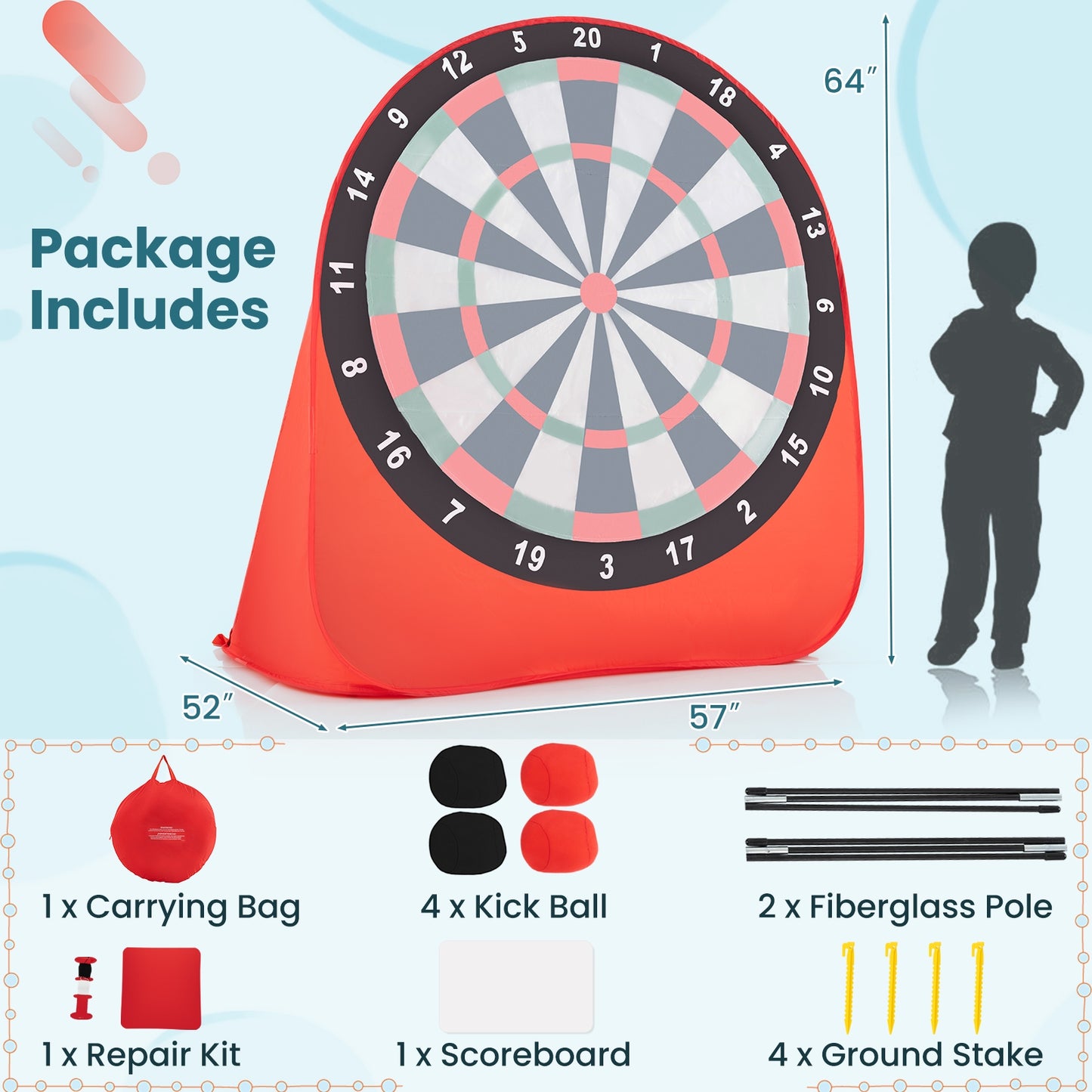 Large Dart Board for Kids with 4 Kick Balls, Red Lawn Games at Gallery Canada