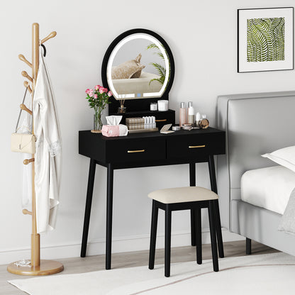 Small Vanity Makeup Dressing Table Set with Cushioned Stool and LED Lighted Mirror, Black Makeup Vanities at Gallery Canada