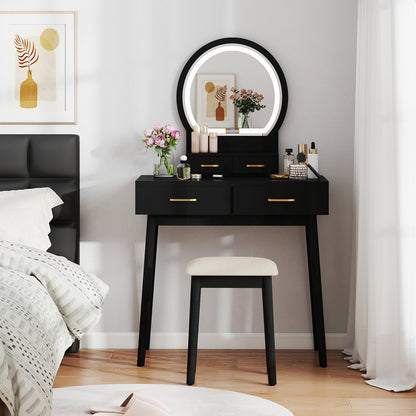 Small Vanity Makeup Dressing Table Set with Cushioned Stool and LED Lighted Mirror, Black Makeup Vanities at Gallery Canada
