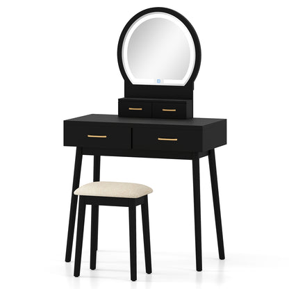 Small Vanity Table Set With Cushioned Stool, LED Mirror, Black Makeup Vanities at Gallery Canada