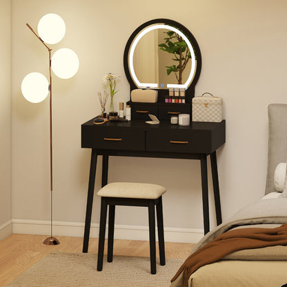 Small Vanity Makeup Dressing Table Set with Cushioned Stool and LED Lighted Mirror, Black Makeup Vanities at Gallery Canada