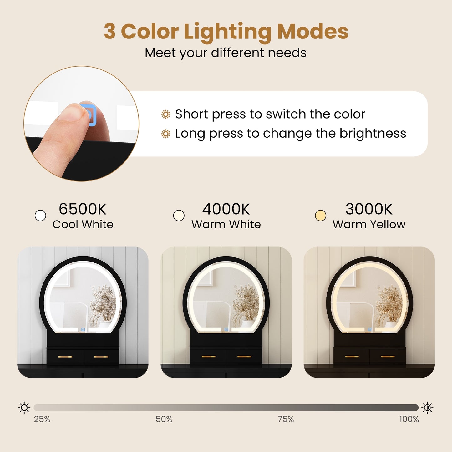 Small Vanity Makeup Dressing Table Set with Cushioned Stool and LED Lighted Mirror, Black Makeup Vanities at Gallery Canada