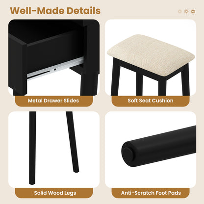 Small Vanity Makeup Dressing Table Set with Cushioned Stool and LED Lighted Mirror, Black Makeup Vanities at Gallery Canada