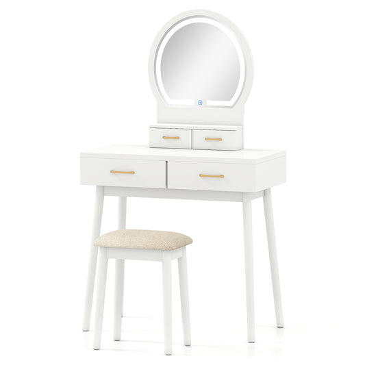 Small Vanity Makeup Dressing Table Set with Cushioned Stool and LED Lighted Mirror, White Makeup Vanities White at Gallery Canada