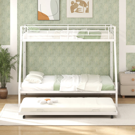 Twin Over Full Bunk Bed Frame with Trundle for Guest Room, White Bunk Bed Frame White at Gallery Canada