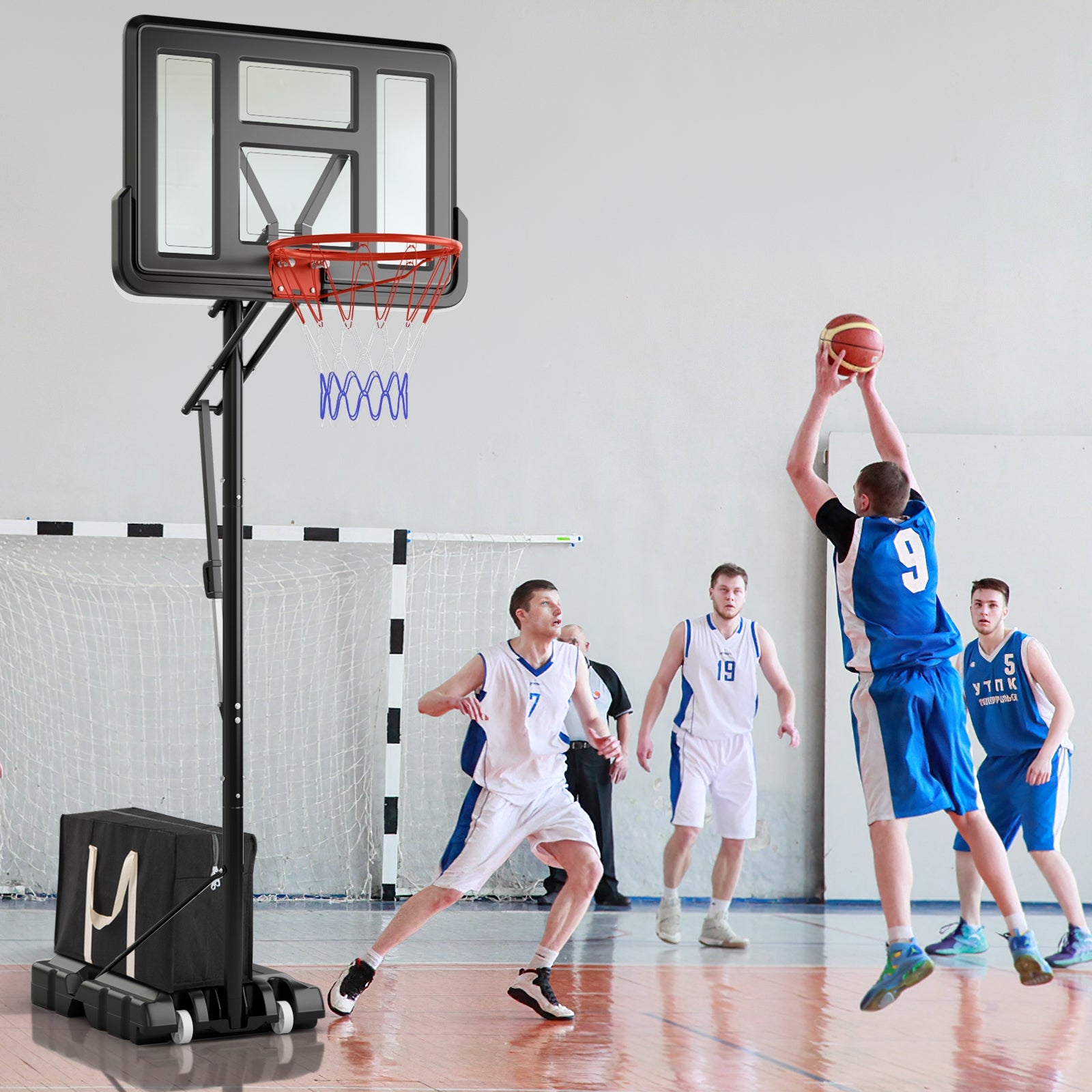 7.9-10 Feet Portable Basketball Hoop System with Sturdy Base and Wheels, Black Sport Equipments at Gallery Canada