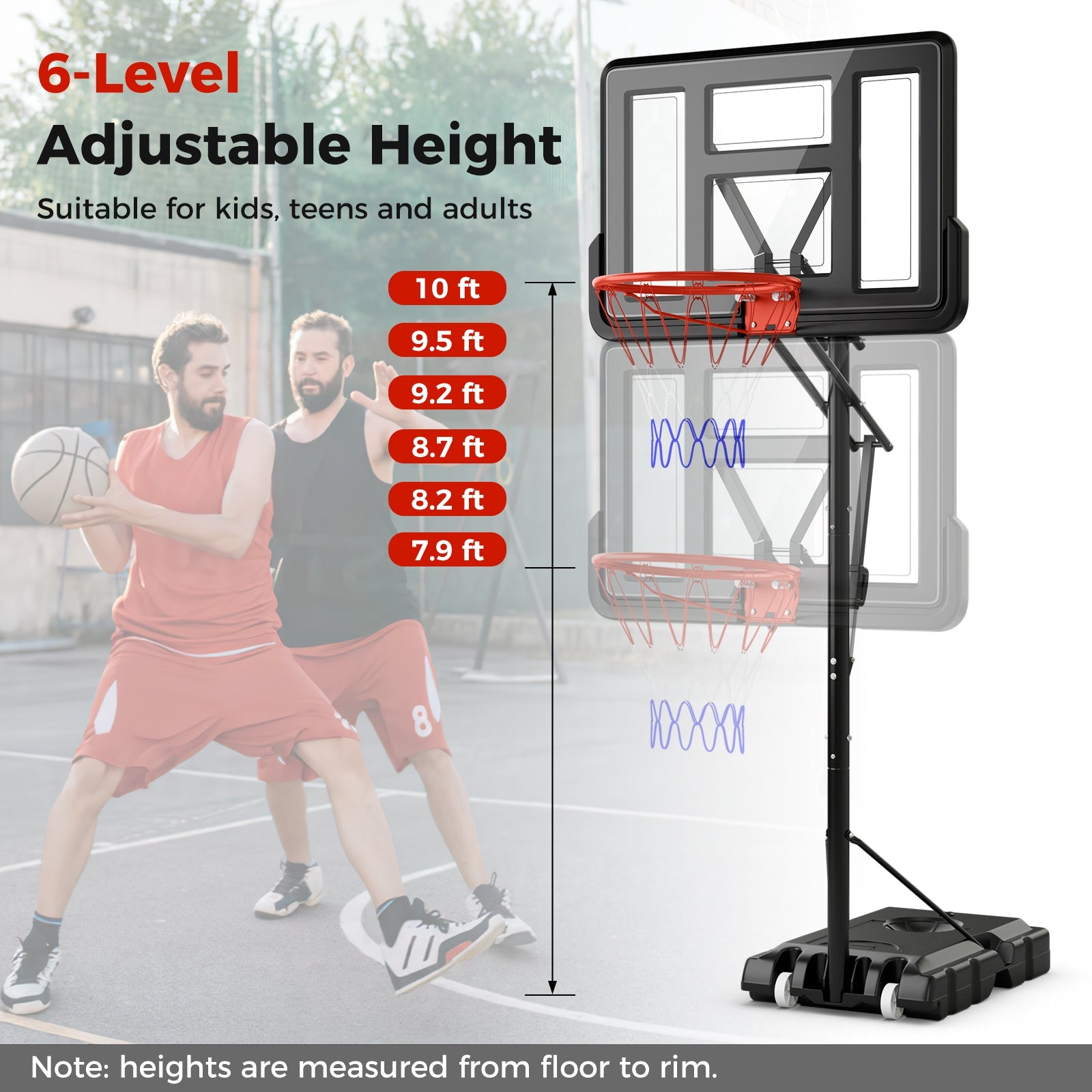 7.9-10 Feet Portable Basketball Hoop System with Sturdy Base and Wheels, Black Sport Equipments at Gallery Canada