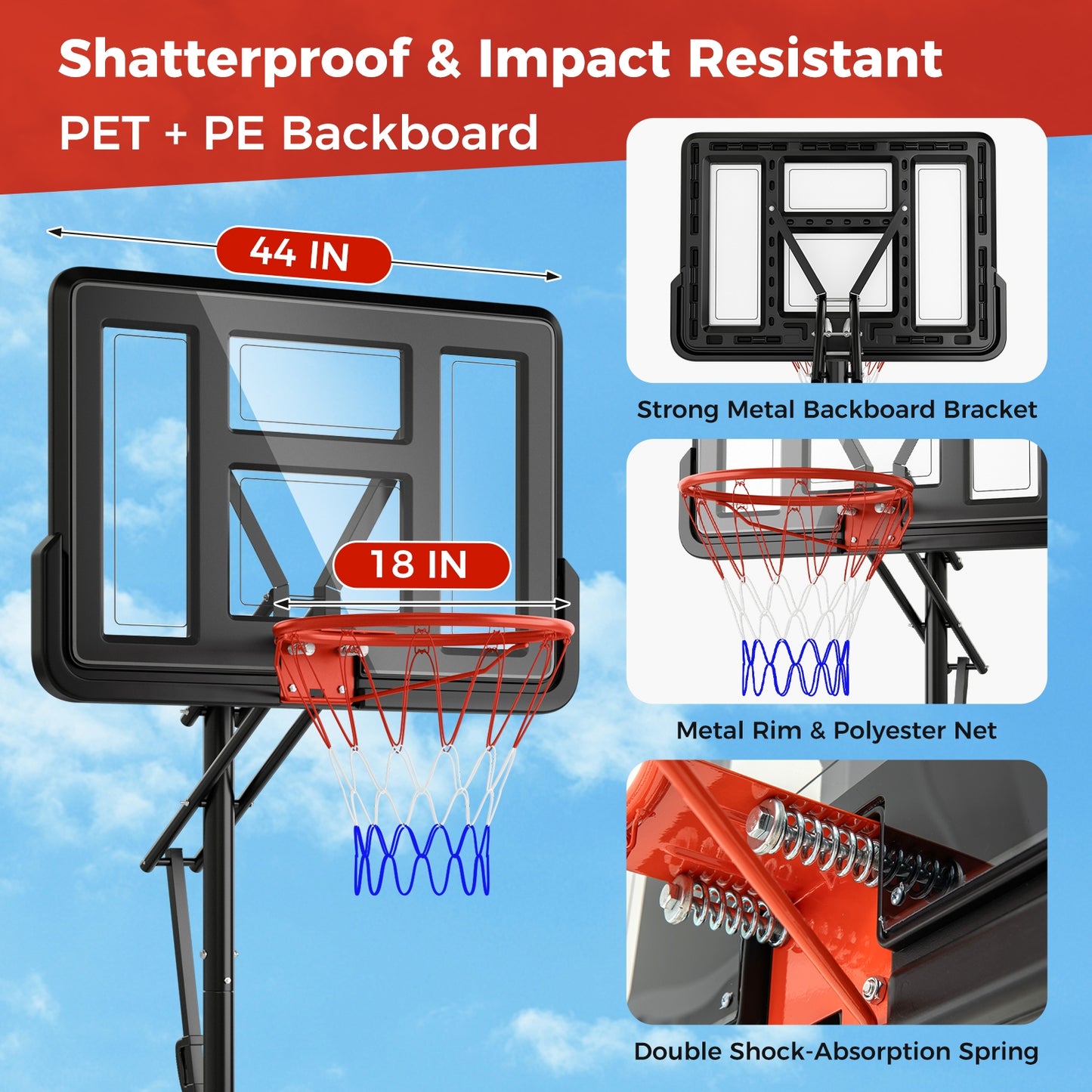 7.9-10 Feet Portable Basketball Hoop System with Sturdy Base and Wheels, Black Sport Equipments at Gallery Canada