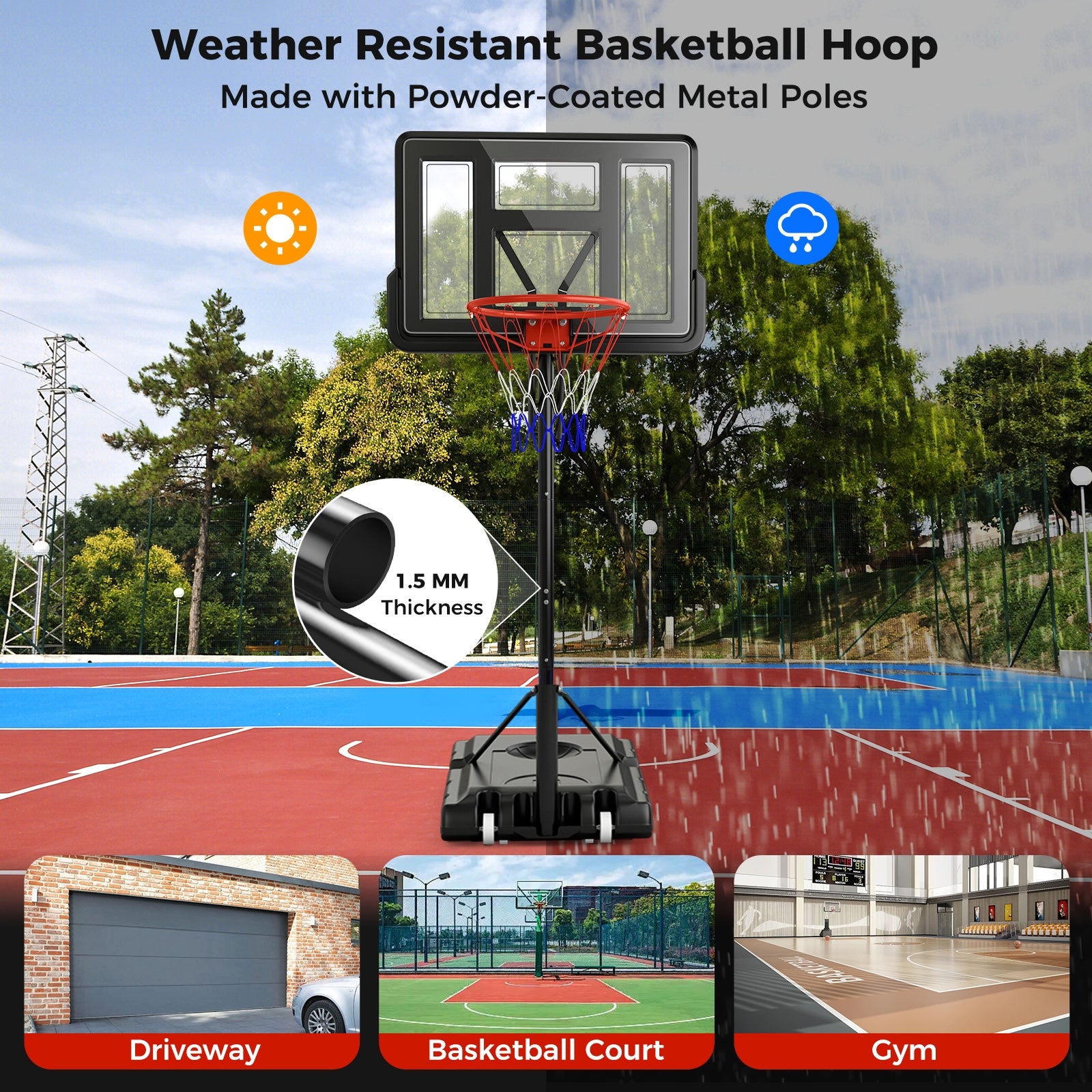 7.9-10 Feet Portable Basketball Hoop System with Sturdy Base and Wheels, Black Sport Equipments at Gallery Canada