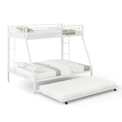 Twin Over Full Bunk Bed Frame with Trundle for Guest Room, White Bunk Bed Frame at Gallery Canada