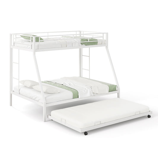 Twin Over Full Bunk Bed Frame with Trundle for Guest Room, White Bunk Bed Frame White at Gallery Canada