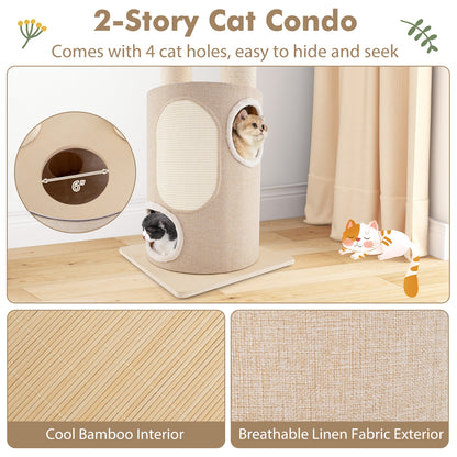 74 Inches Tall Wooden Cat Tower Tree with 2-Story Cat Condo and Washable Cushions, Natural Cat Trees Condos & Scratchers at Gallery Canada
