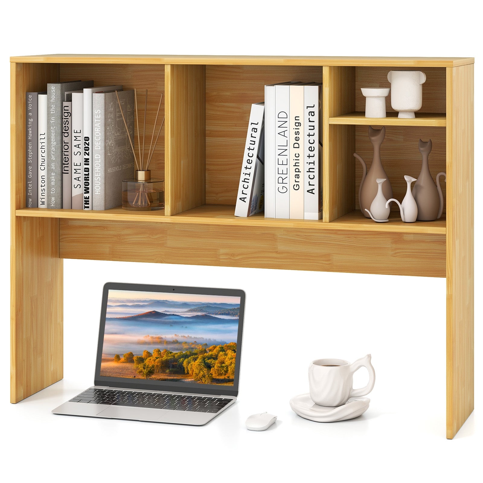 Computer Desktop Bookcase, 4 Cubbies, Open Back Compartment, Beige Bookcases at Gallery Canada