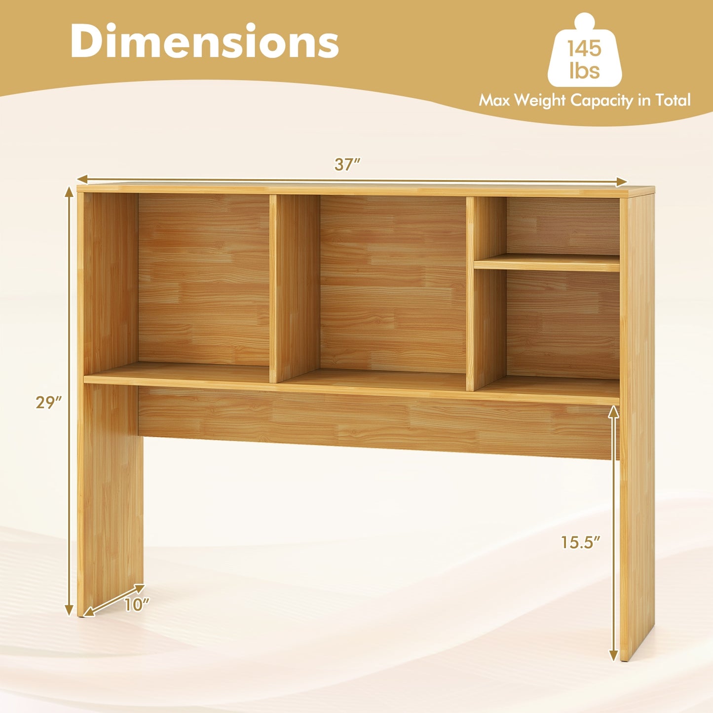 Computer Desktop Bookcase with 4 Cubbies and Open Back Compartment, Beige Bookcases at Gallery Canada