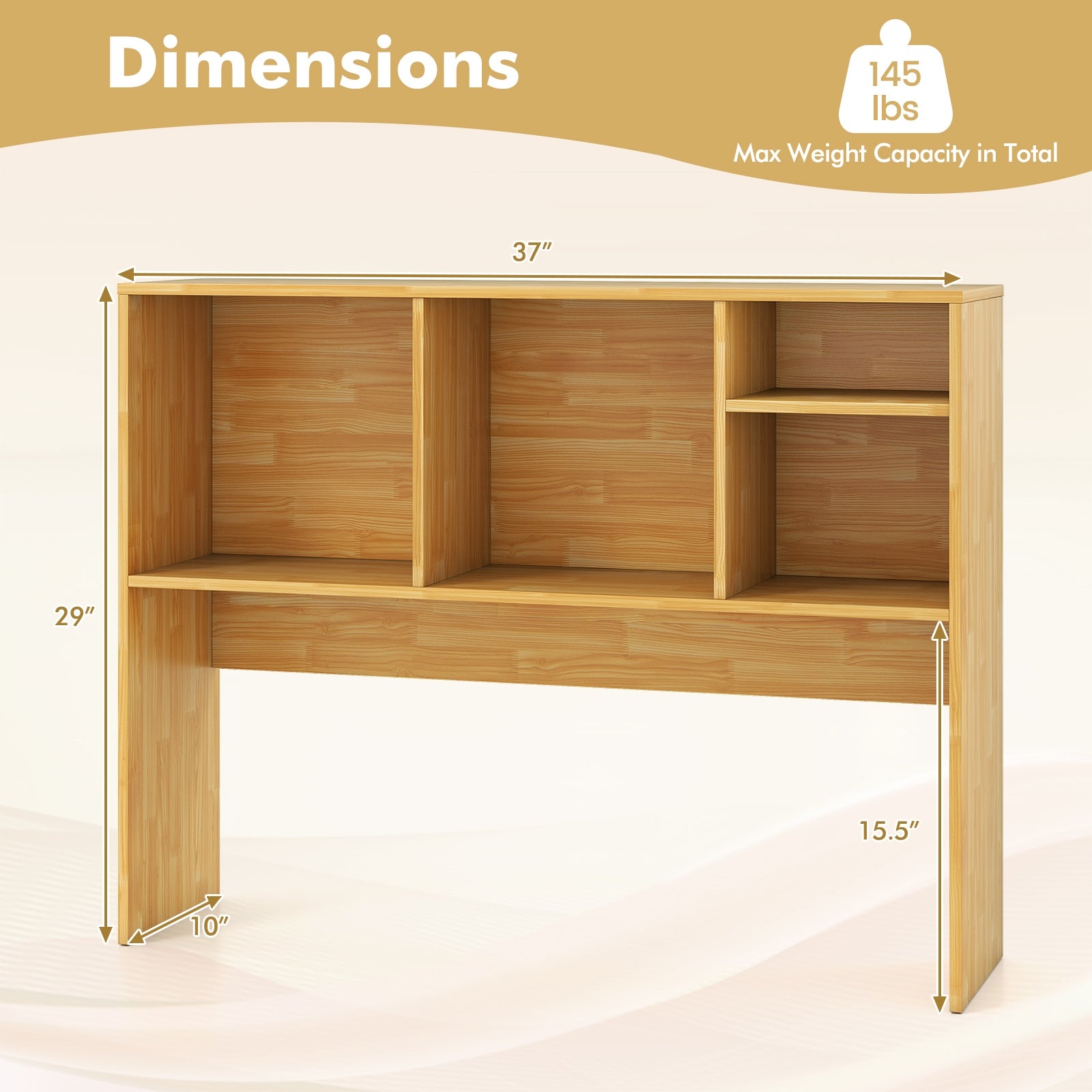Computer Desktop Bookcase with 4 Cubbies and Open Back Compartment, Beige Bookcases at Gallery Canada