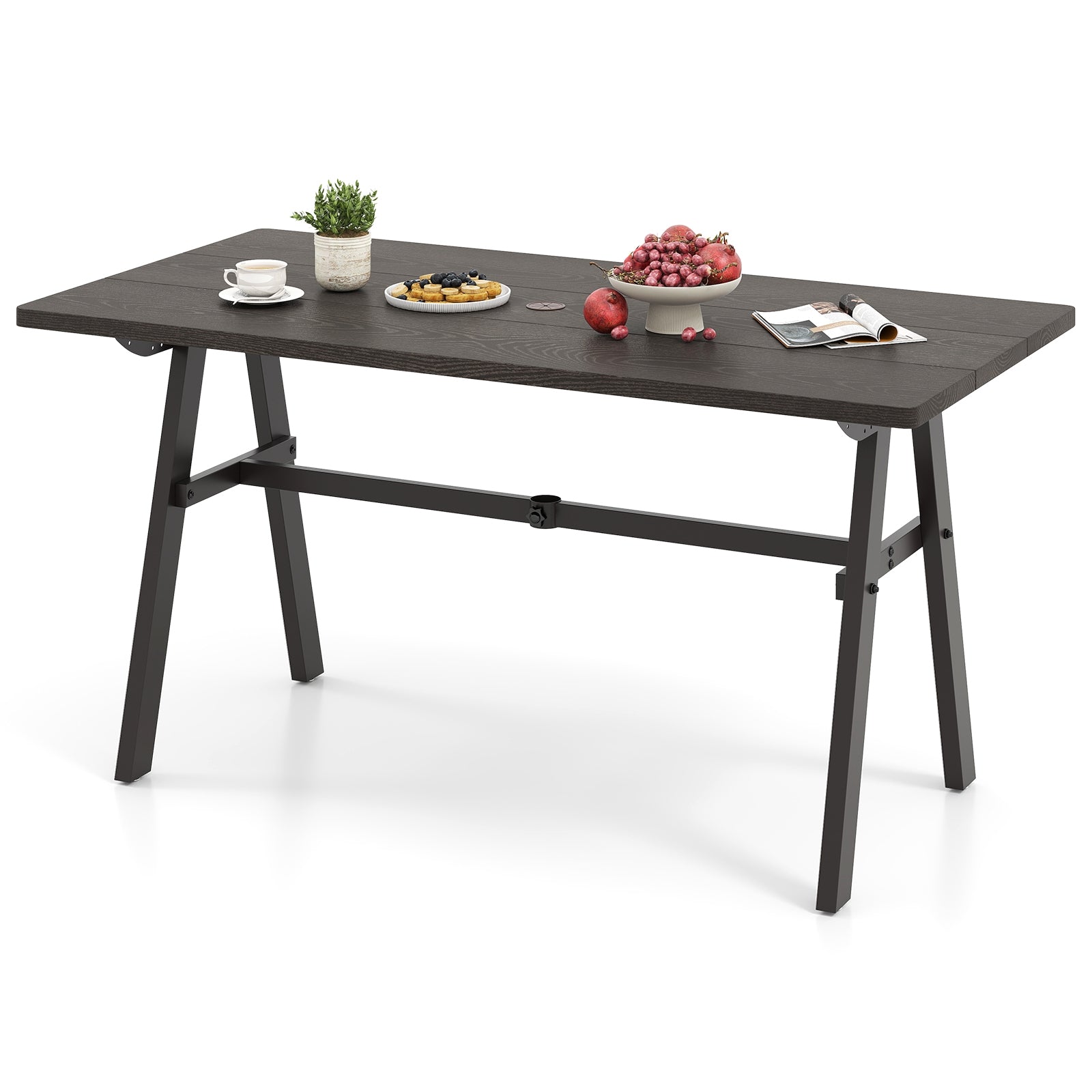 Outdoor Dining Tale for 6 with 1.93 Inch Umbrella Hole for Garden, Dark Brown Patio Dining Tables Dark Brown at Gallery Canada