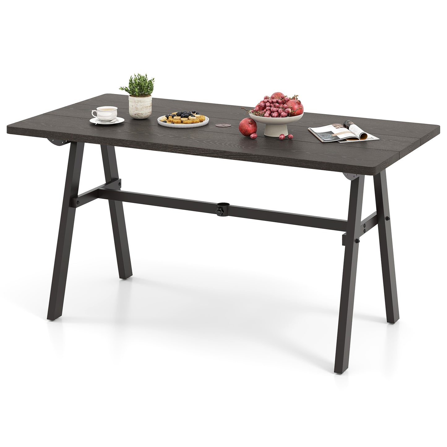 Outdoor Dining Tale for 6 with 1.93 Inch Umbrella Hole for Garden, Dark Brown Patio Dining Tables Dark Brown at Gallery Canada