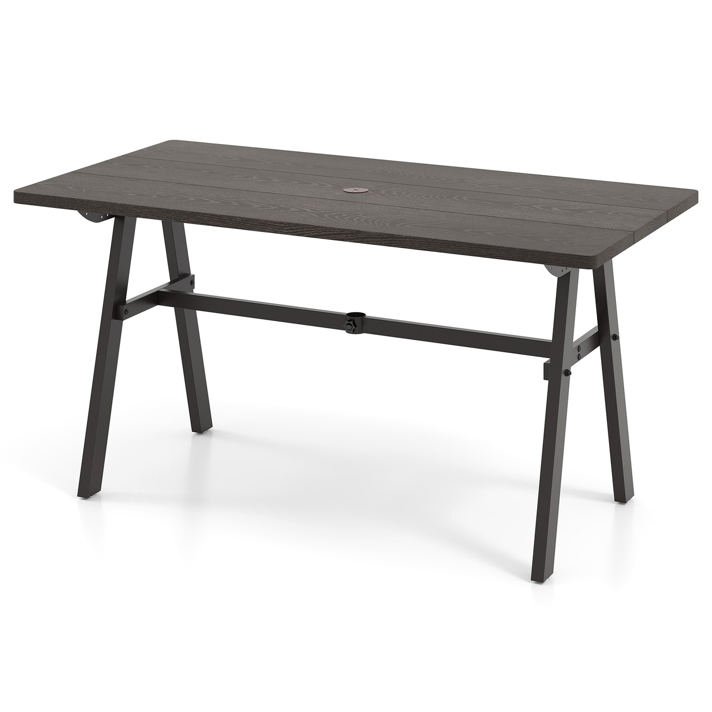 Outdoor Dining Tale for 6 with 1.93 Inch Umbrella Hole for Garden, Dark Brown Patio Dining Tables at Gallery Canada