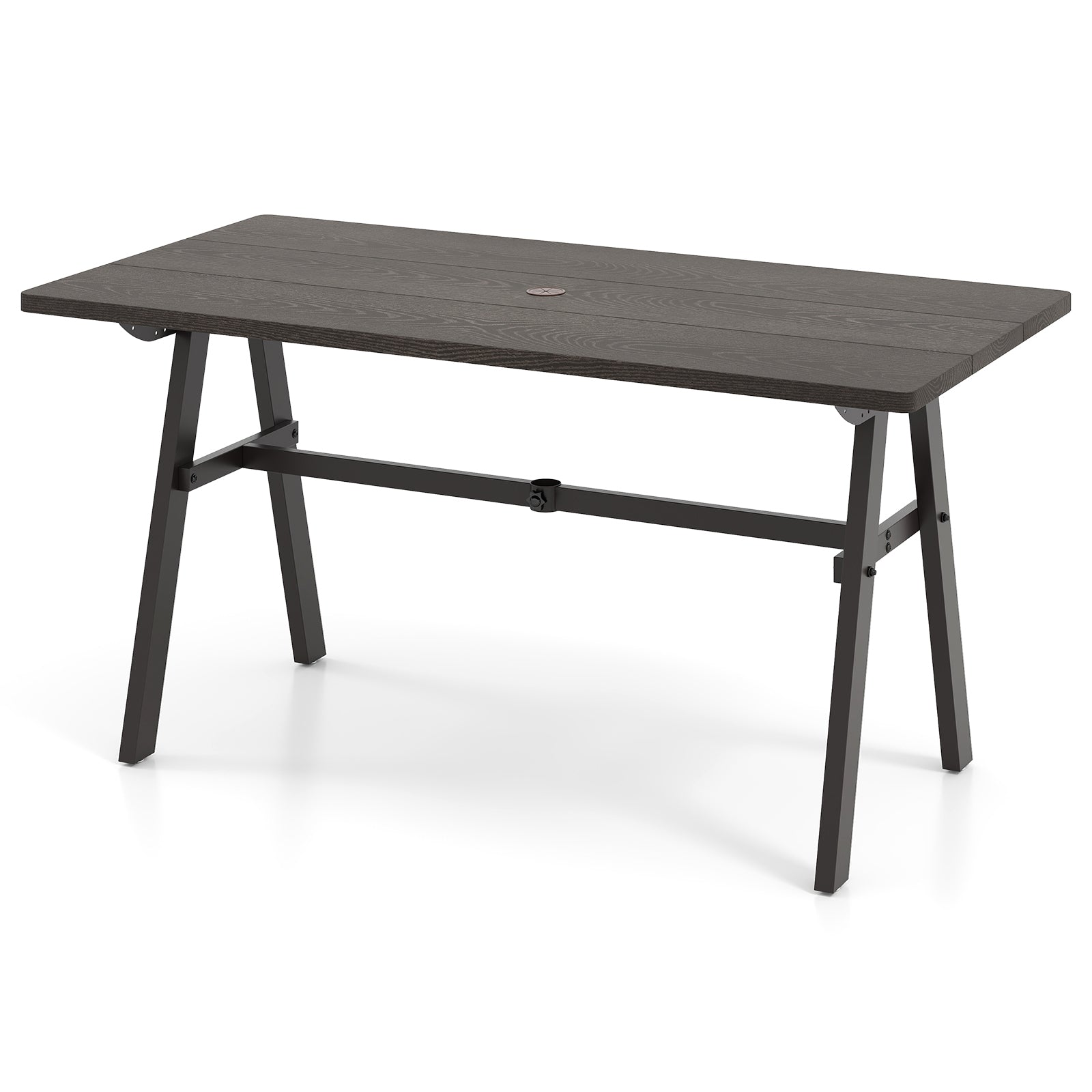 Outdoor Dining Tale for 6 with 1.93 Inch Umbrella Hole for Garden, Dark Brown Patio Dining Tables at Gallery Canada