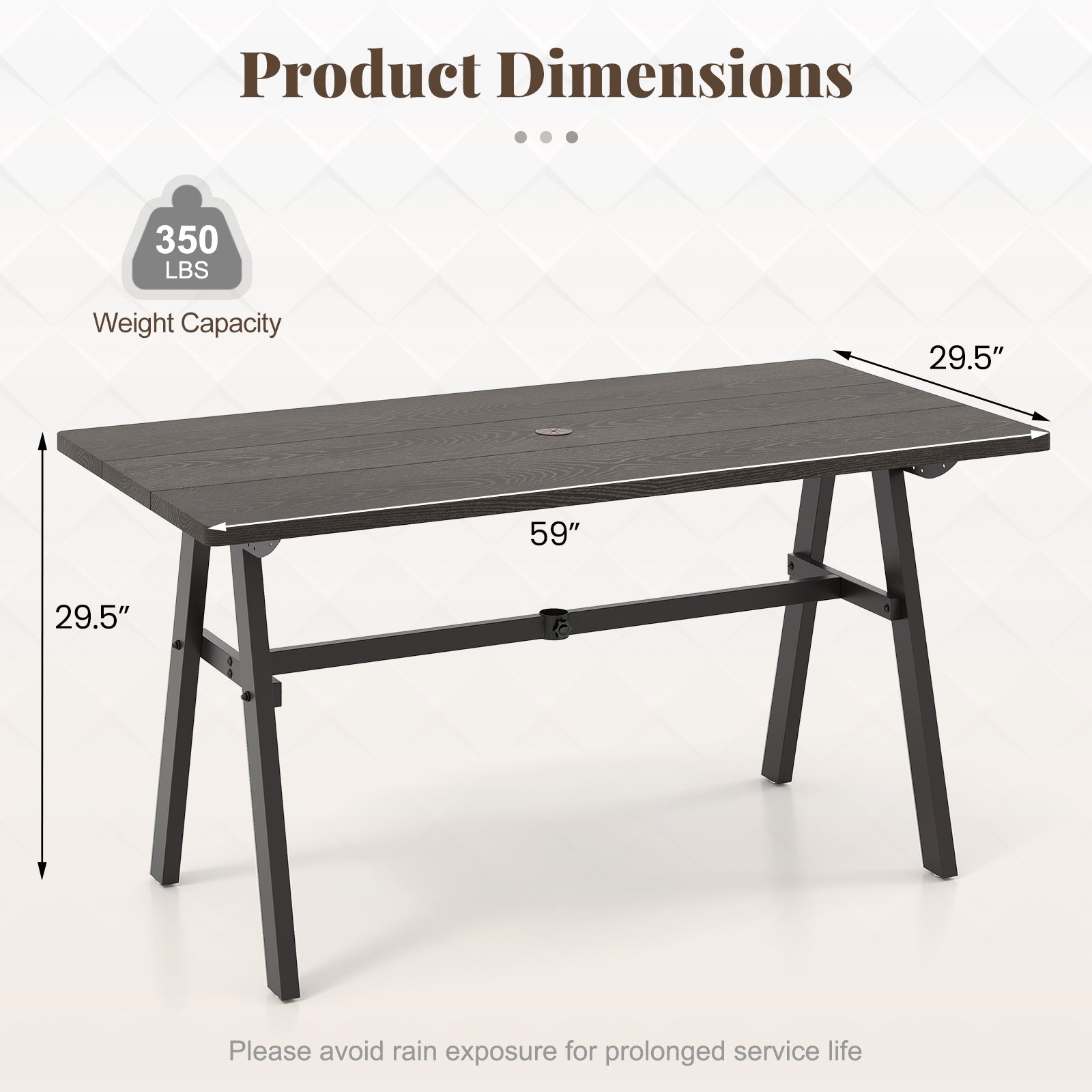 Outdoor Dining Tale for 6 with 1.93 Inch Umbrella Hole for Garden, Dark Brown Patio Dining Tables at Gallery Canada