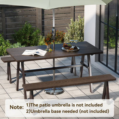 Outdoor Dining Tale for 6 with 1.93 Inch Umbrella Hole for Garden, Dark Brown Patio Dining Tables at Gallery Canada