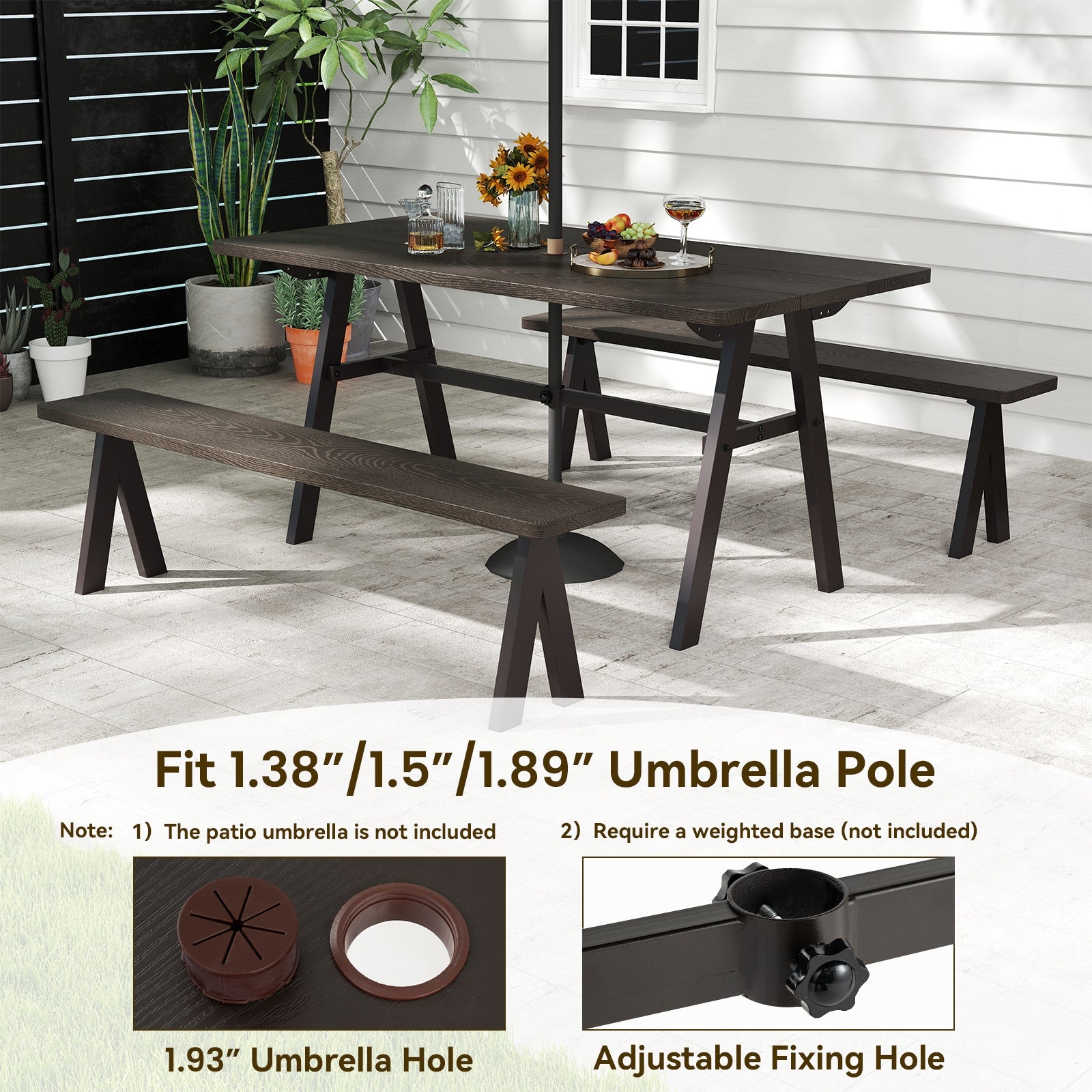 Outdoor Dining Tale for 6 with 1.93 Inch Umbrella Hole for Garden, Dark Brown Patio Dining Tables at Gallery Canada