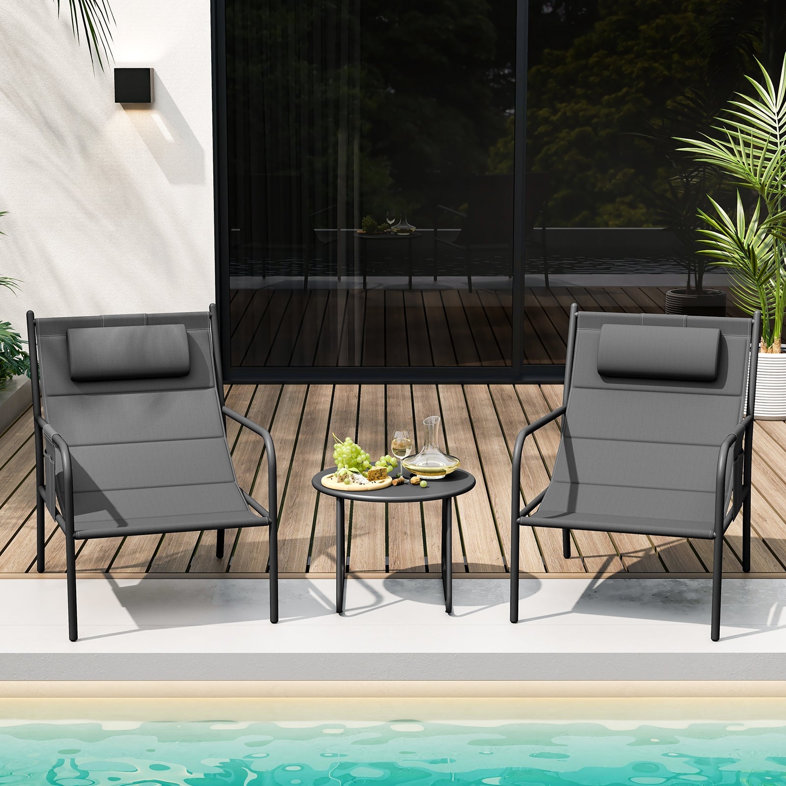3 Piece Outdoor Bistro Set Patio Metal Chair and Coffee Table Set, Gray Patio Bar Furniture at Gallery Canada