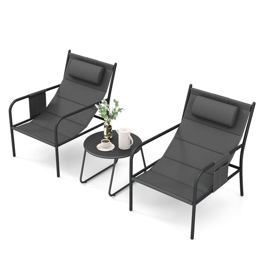 3 Piece Outdoor Bistro Set, Metal Chair And Coffee Table, Gray Patio Bar Furniture Gray at Gallery Canada