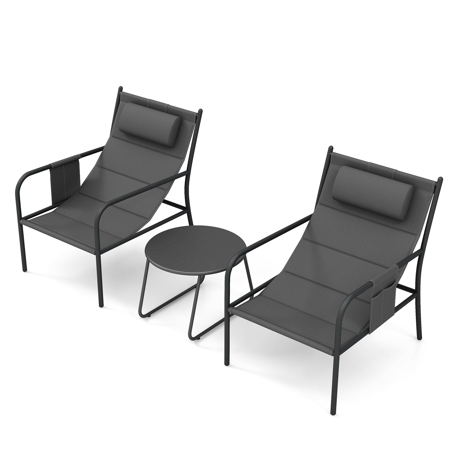 3 Piece Outdoor Bistro Set Patio Metal Chair and Coffee Table Set, Gray Patio Bar Furniture at Gallery Canada