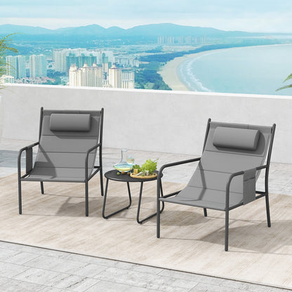 3 Piece Outdoor Bistro Set Patio Metal Chair and Coffee Table Set, Gray Patio Bar Furniture at Gallery Canada